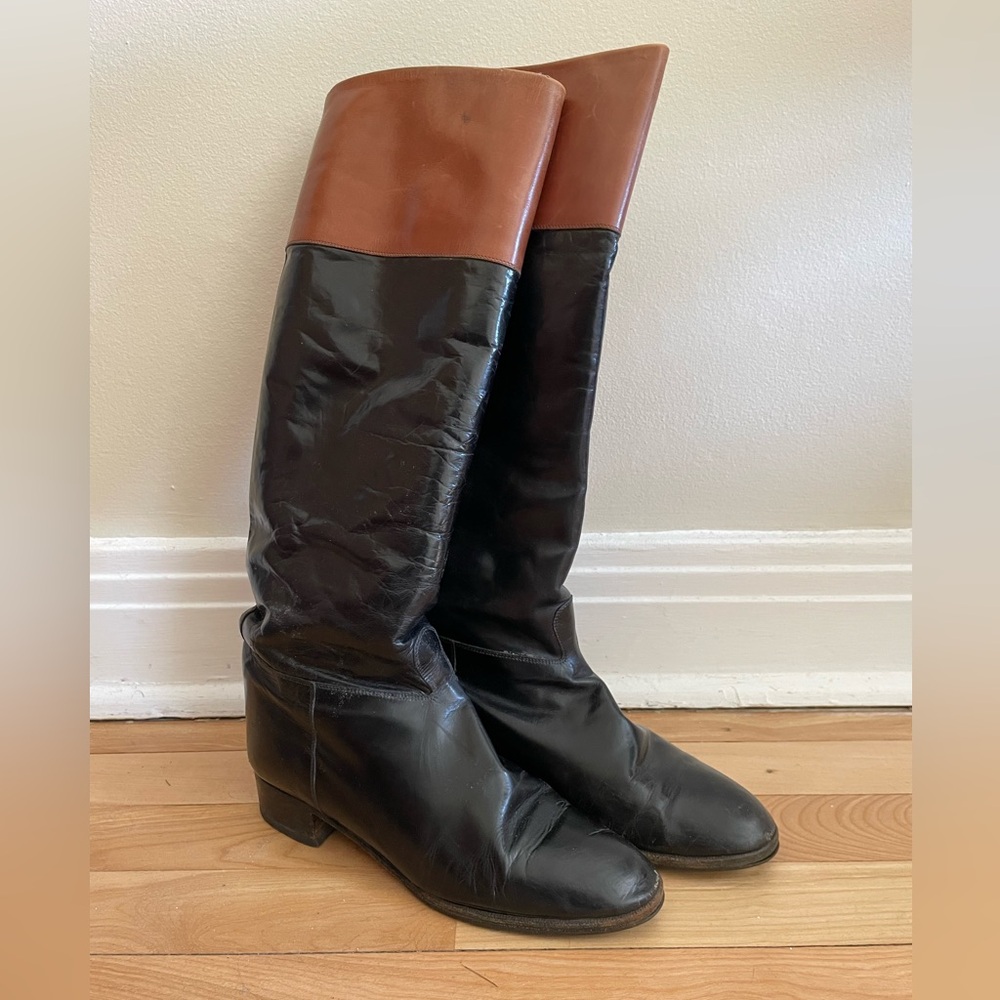 Black and Brown Knee-High Boots